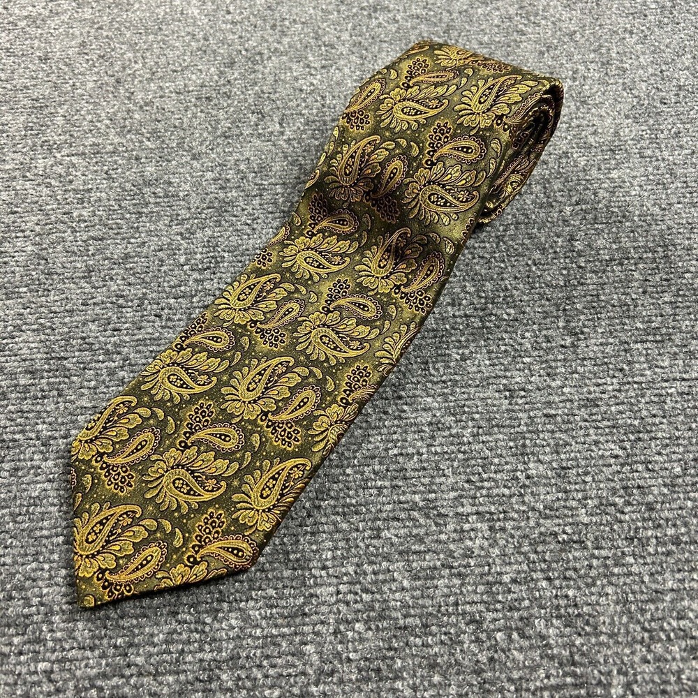 Robert Talbott Neck Tie Mens 4" x 58" Paisley Yellow Gold Vintage Silk Adults